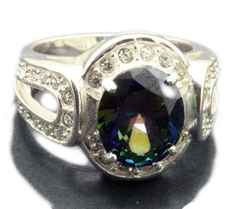 Beautiful LARGE Simulated Topaz & White CZ Ring. Size 10