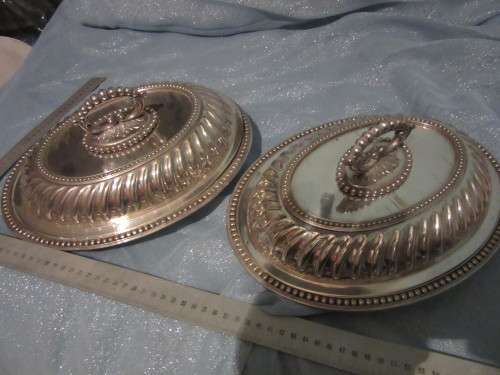Extra FIne ;  Matching  set 2 silver plate entree covered dishes