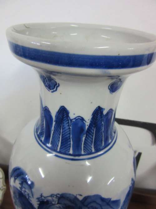 Large oriental styled  blue and white  vase   No marks