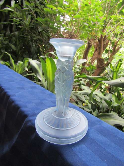 Lovely vintage depression glass molded ornamental  candlestick