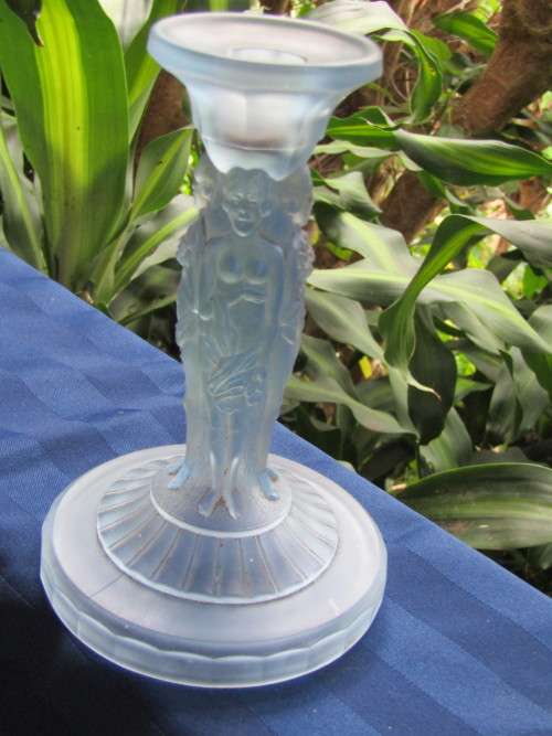 Lovely vintage depression glass molded ornamental  candlestick