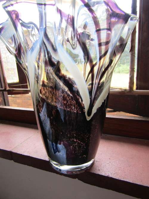 Lovely Handmade Tissue styled Aubergine Colored Art glass Vase