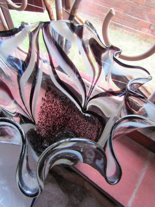 Lovely Handmade Tissue styled Aubergine Colored Art glass Vase