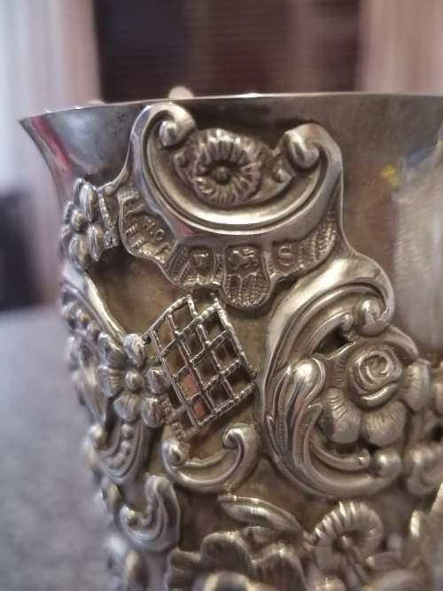 A Heavy Beautifull Repousse and Cut away Silver Vase with Glass Liner