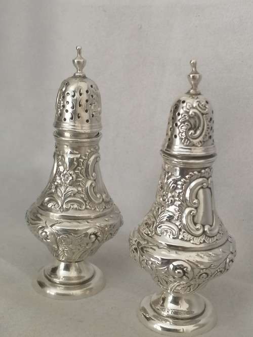 A Fine Sterling Condiment set Salt and Pepper perrettes