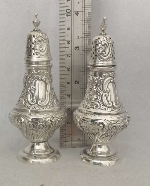 A Fine Sterling Condiment set Salt and Pepper perrettes