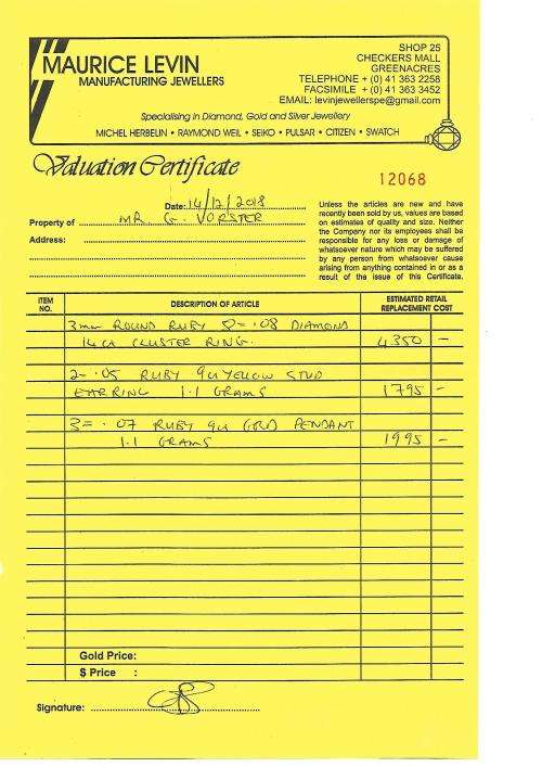 Gold and Ruby ring, pendant and earings