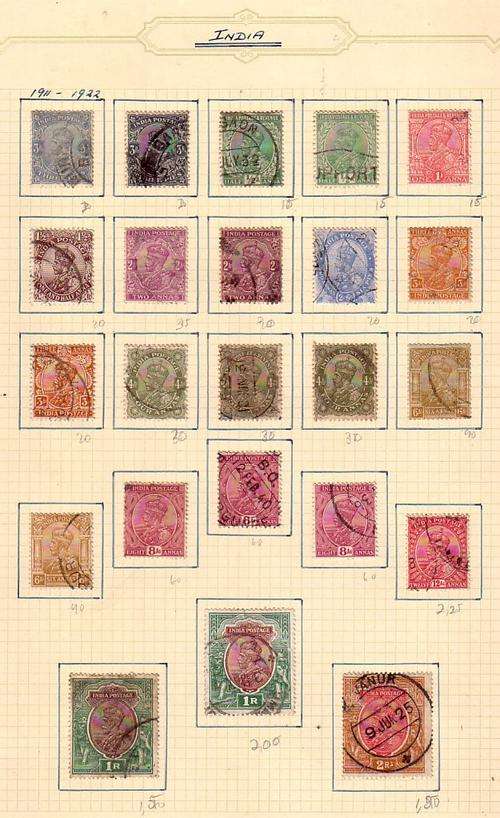 Collection of early India stamps, 1911-1922, on album page