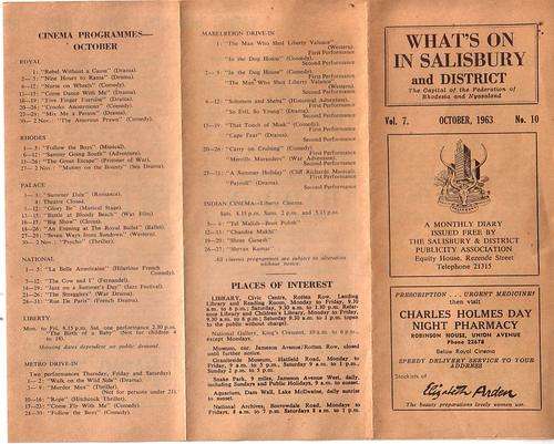 Rhodesia: What's on in Salisbury and District brochure, 1963