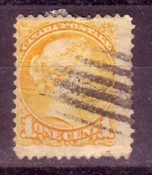 Canada, 1c Queen Victoria stamp (yellow), used
