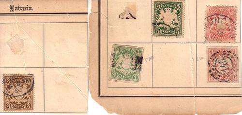 A few very old Bavaria stamps on pieces of album page (2)