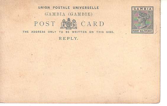 UPU post card of Gambia with printed stamp, unused
