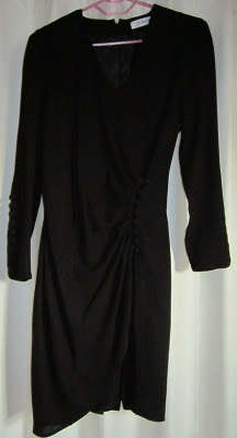 Vintage Black Vicose Wrap Lined Dress with Button details