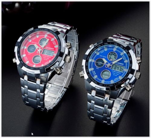 Men watches full steel analog digital male clock military