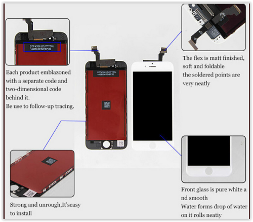 IPHONE AAA+ Black/White LCD Digitizer full assemle for iphone 6 , 6plus , 6s, 6s plus No dead pixels