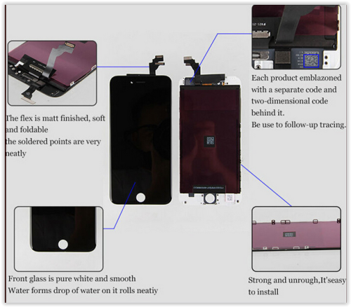 IPHONE AAA+ Black/White LCD Digitizer full assemle for iphone 6 , 6plus , 6s, 6s plus No dead pixels