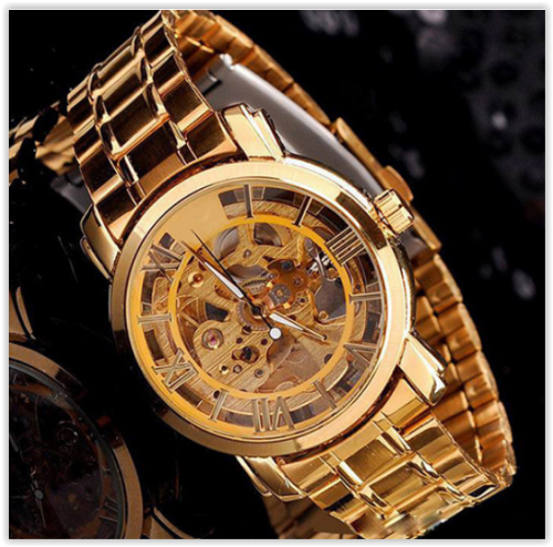 Men Watches Rose Gold Mechanical Numeral Hollow Skeleton CRAZY R250