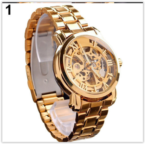 Men Watches Rose Gold Mechanical Numeral Hollow Skeleton CRAZY R250