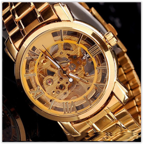 Men Watches Rose Gold Mechanical Numeral Hollow Skeleton CRAZY R250