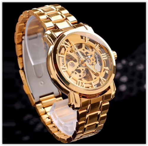 Men Watches Rose Gold Mechanical Numeral Hollow Skeleton CRAZY R250