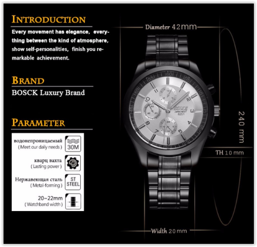 Waterproof Men Watch Stainless Steel Military Wrist Watch 2017