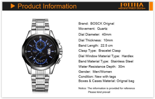 Men Stainless Steel Watches Water Resistance Auto Date Day