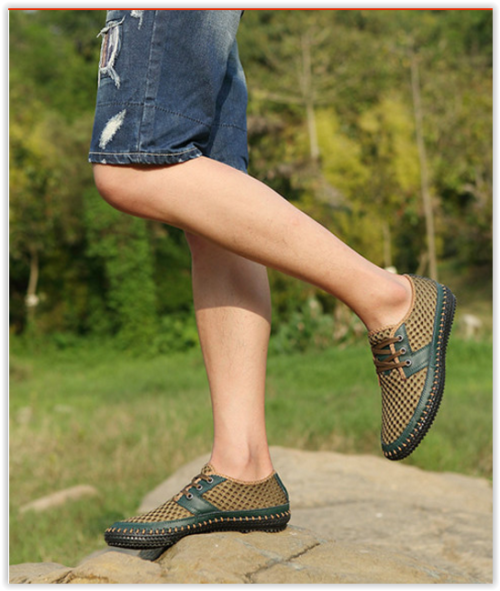 Genuine Leather Men Shoes Breathable Summer Loafers Crazy R389