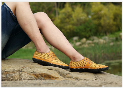 Genuine Leather Men Shoes Breathable Summer Loafers Crazy R389