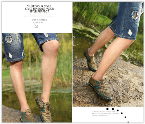 Genuine Leather Men Shoes Breathable Summer Loafers Crazy R389