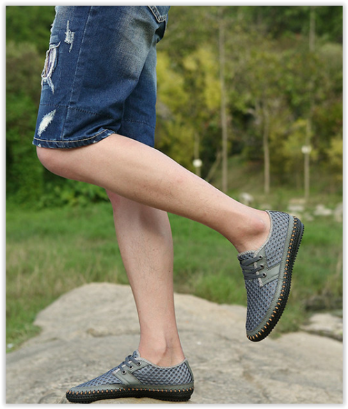 Genuine Leather Men Shoes Breathable Summer Loafers Crazy R389