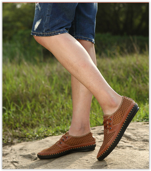 Genuine Leather Men Shoes Breathable Summer Loafers Crazy R389