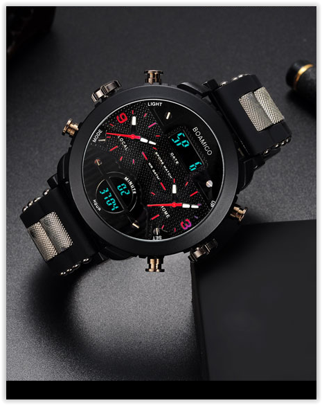 Men Watches BOAMIGO 3 Times Zone Military Sports Dual Display CRAZY R300