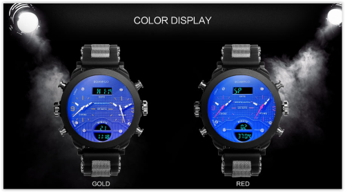 Men Watches BOAMIGO 3 Times Zone Military Sports Dual Display CRAZY R300