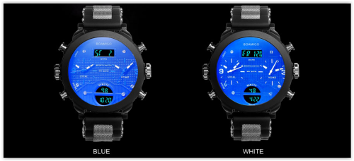 Men Watches BOAMIGO 3 Times Zone Military Sports Dual Display CRAZY R300