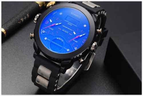 Men Watches BOAMIGO 3 Times Zone Military Sports Dual Display CRAZY R300