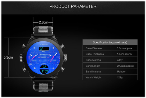 Men Watches BOAMIGO 3 Times Zone Military Sports Dual Display CRAZY R300
