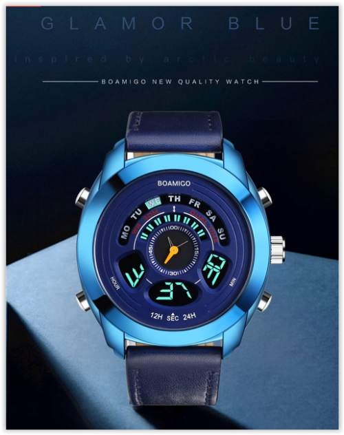 Boamigo Leather Watches Led Digital 30M Water Resistance  Crazy R350
