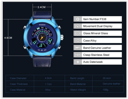 Boamigo Leather Watches Led Digital 30M Water Resistance  Crazy R350