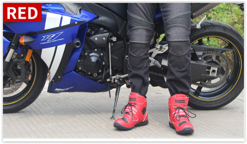 Motorcycle Shoes Men Boots Black White Red Crazy R639