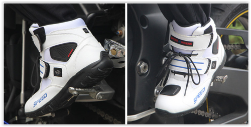 Motorcycle Shoes Men Boots Black White Red Crazy R639