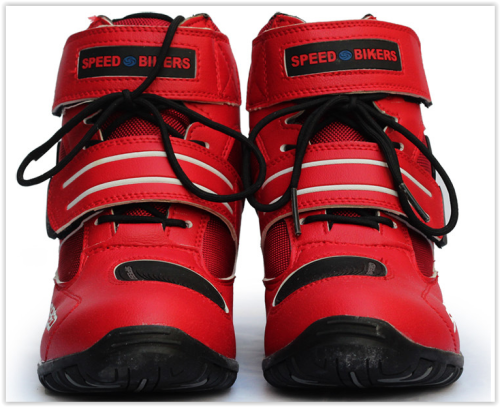 Motorcycle Shoes Men Boots Black White Red Crazy R639