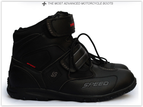 Motorcycle Shoes Men Boots Black White Red Crazy R639