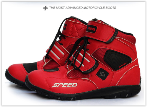 Motorcycle Shoes Men Boots Black White Red Crazy R639