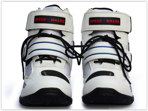 Motorcycle Shoes Men Boots Black White Red Crazy R639