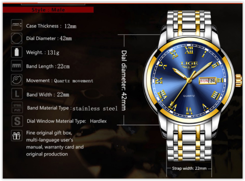 Men Top Brand Luxury Watch Lige Leather - Stainless Steel Waterproof Starts From R349