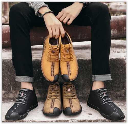 Men Genuine Leather  Gorgeus Winter Fur Boots Shoes Lace Up Breathable Soft Male Waterproof MAD R450