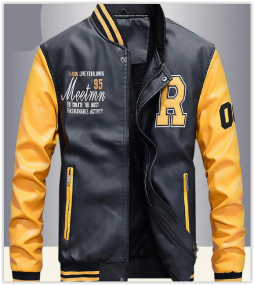 Men PU Leather Faux Baseball Jacket Male Slim Fit Zipper Casual College Coats High Quallity MAD R699