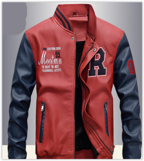 Men PU Leather Faux Baseball Jacket Male Slim Fit Zipper Casual College Coats High Quallity MAD R699