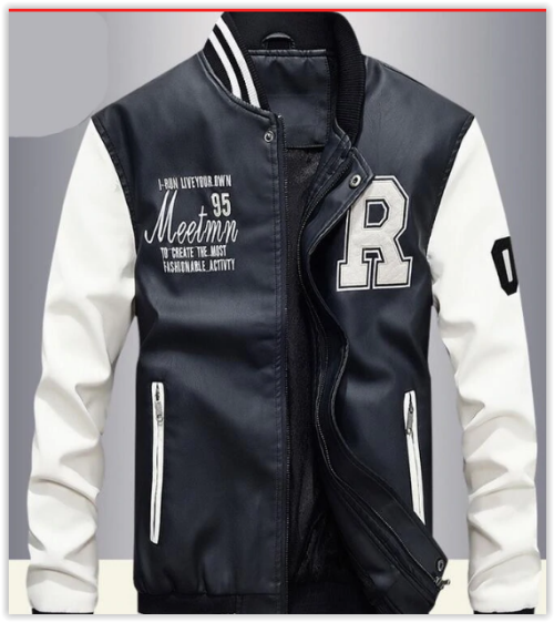 Men PU Leather Faux Baseball Jacket Male Slim Fit Zipper Casual College Coats High Quallity MAD R699