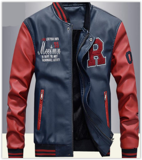 Men PU Leather Faux Baseball Jacket Male Slim Fit Zipper Casual College Coats High Quallity MAD R699